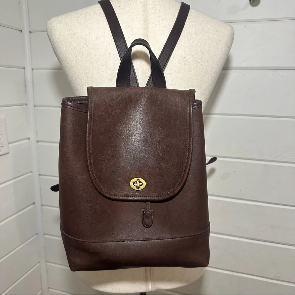 Vintage COACH 9791 Brown Genuine Leather Gold Classic Turn Lock Top Handle - Picture 11 of 13